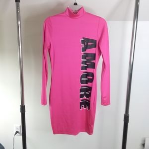 TouchDolls Day & Night NWT Hot Pink Bodycon BarbieCore Long Sleeve Dress M Amore
